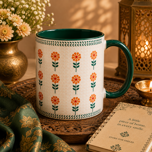 Marigold Bloom Folk Art Mug