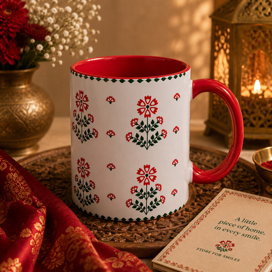 Crimson Blossom Folk Art Mug